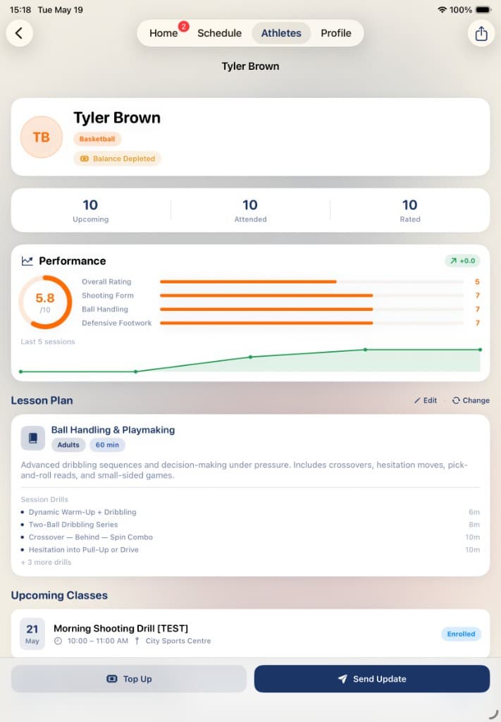 CoachSolo Athlete Progress Screen
