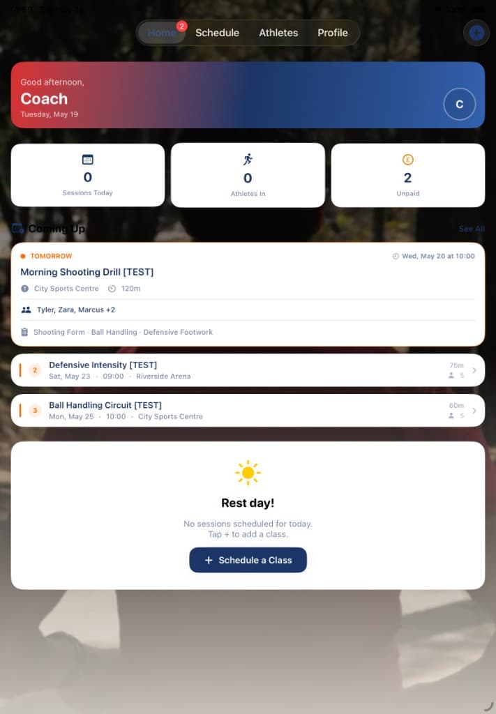 CoachSolo Home Screen